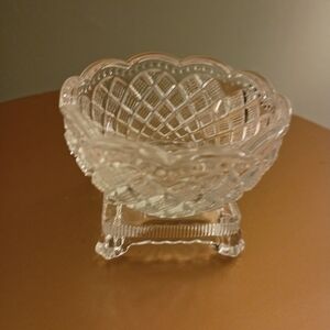 Vintage Avon Fostoria Clear Pressed Glass Salt Cellar, Strawberry Diamond Footed